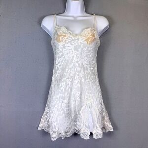 Silk Blend Floral Burnout Lace Trim Chemise White/Cream Mary Green Y2K Fairycore